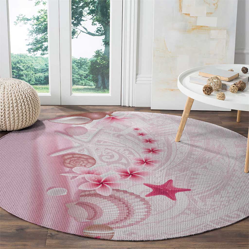 Pink Plumeria Sea Shell Round Carpet Starfish Polynesian Pattern - Polynesian Pride