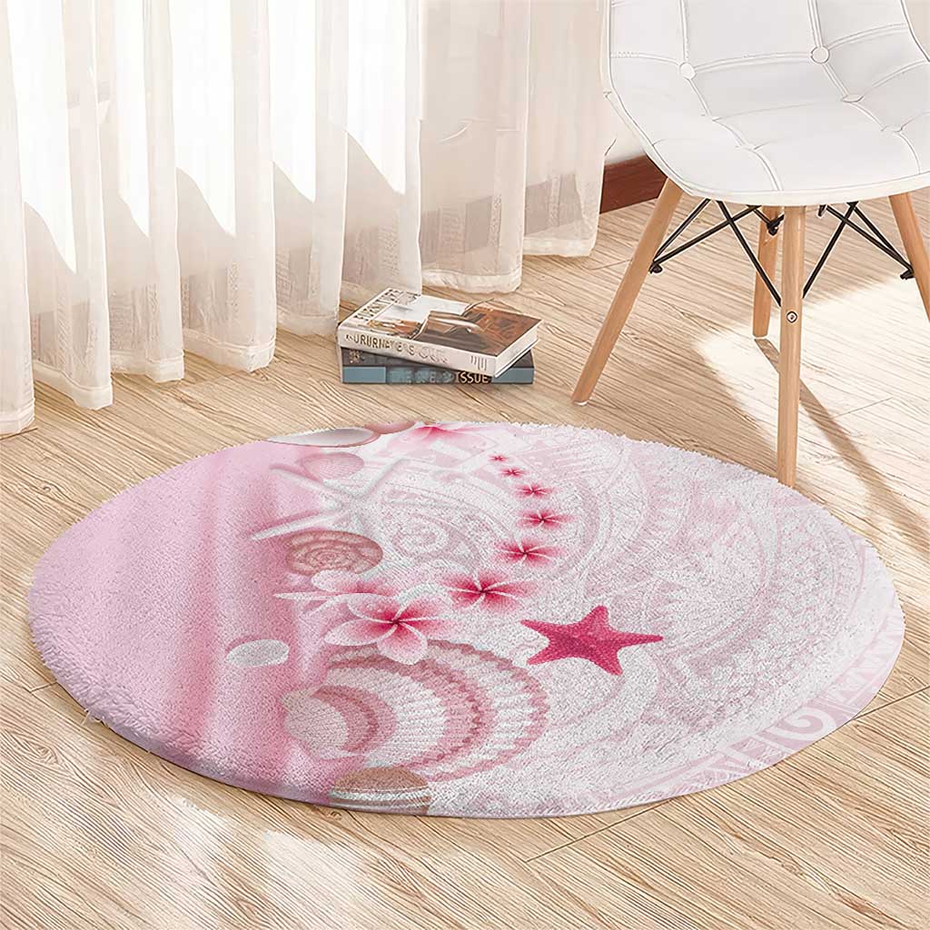 Pink Plumeria Sea Shell Round Carpet Starfish Polynesian Pattern - Polynesian Pride