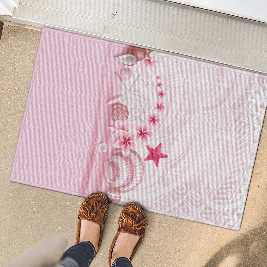 Pink Plumeria Sea Shell Rubber Doormat Starfish Polynesian Pattern - Polynesian Pride