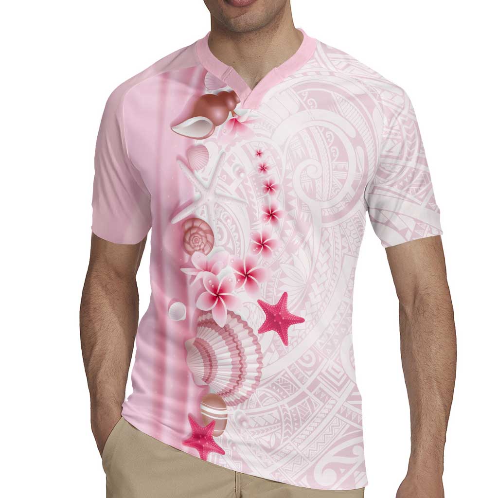 Pink Plumeria Sea Shell Rugby Jersey Starfish Polynesian Pattern - Polynesian Pride