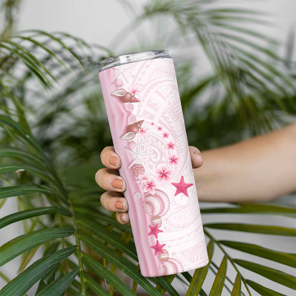 Pink Plumeria Sea Shell Skinny Tumbler Starfish Polynesian Pattern - Polynesian Pride