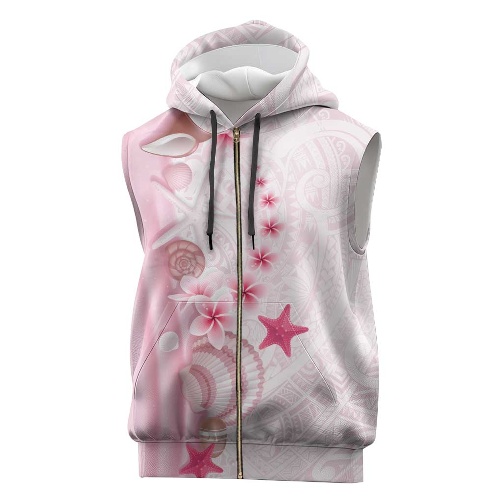 Pink Plumeria Sea Shell Sleeveless Zip Hoodie Starfish Polynesian Pattern - Polynesian Pride