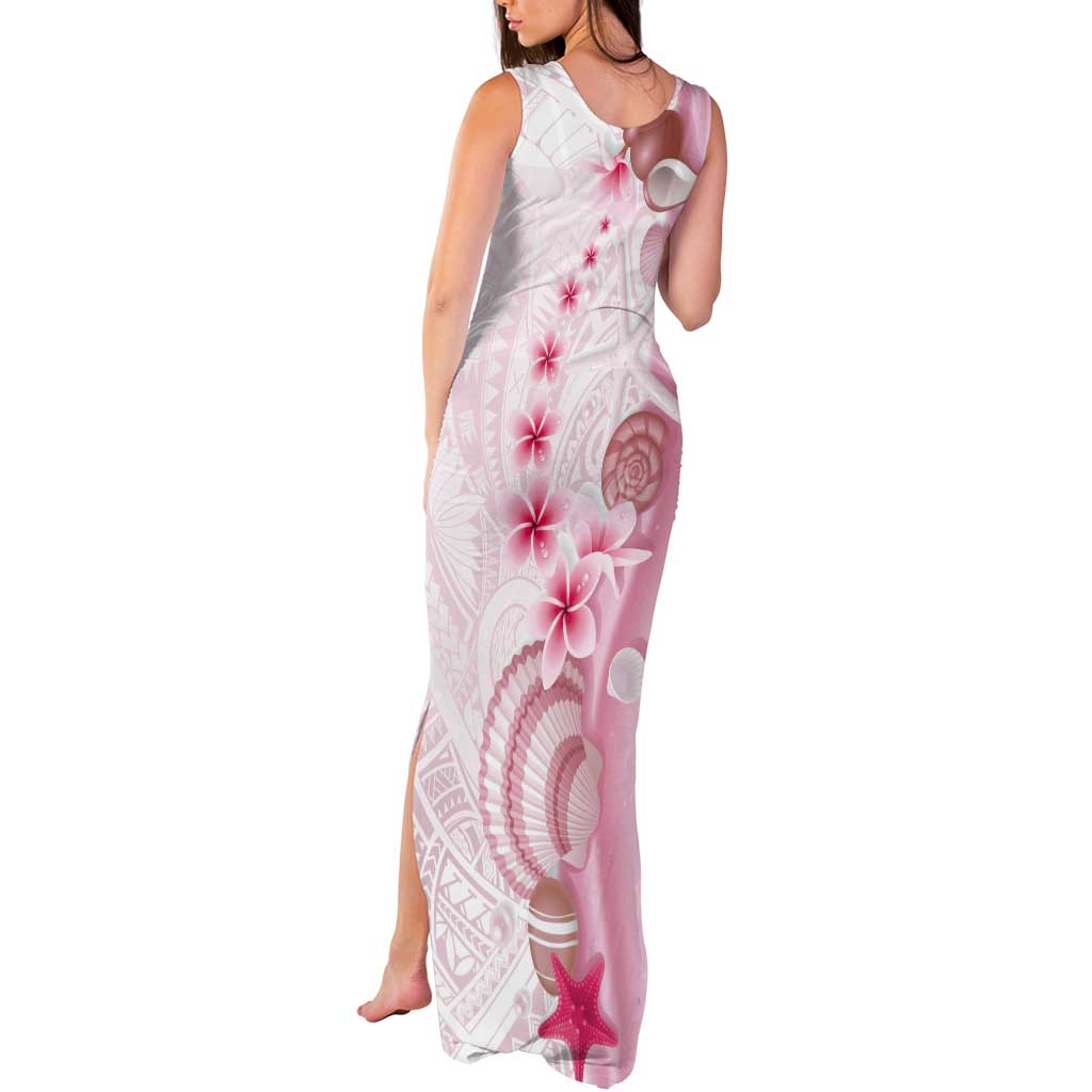 Pink Plumeria Sea Shell Tank Maxi Dress Starfish Polynesian Pattern - Polynesian Pride