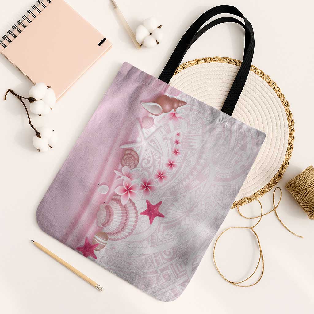 Pink Plumeria Sea Shell Tote Bag Starfish Polynesian Pattern - Polynesian Pride