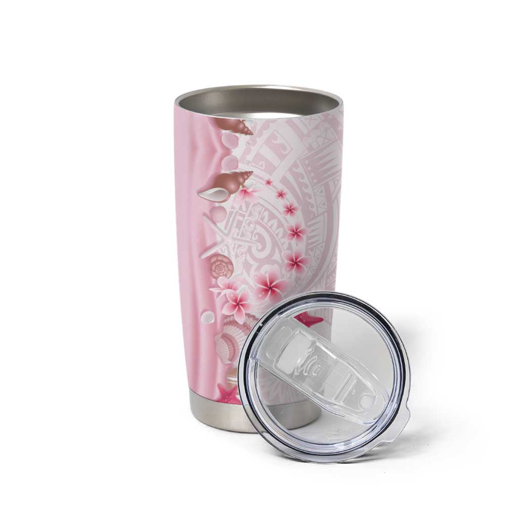 Pink Plumeria Sea Shell Tumbler Cup Starfish Polynesian Pattern - Polynesian Pride