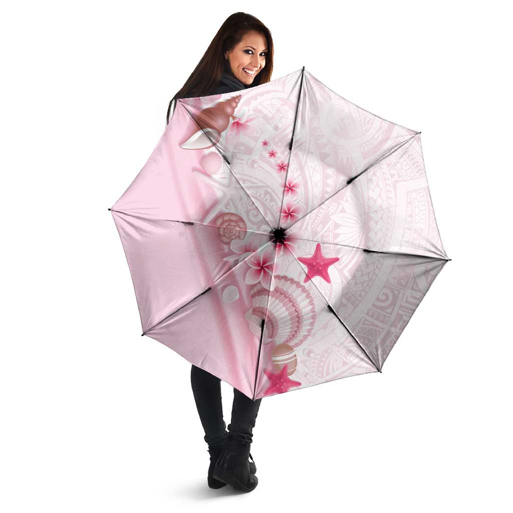 Pink Plumeria Sea Shell Umbrella Starfish Polynesian Pattern - Polynesian Pride