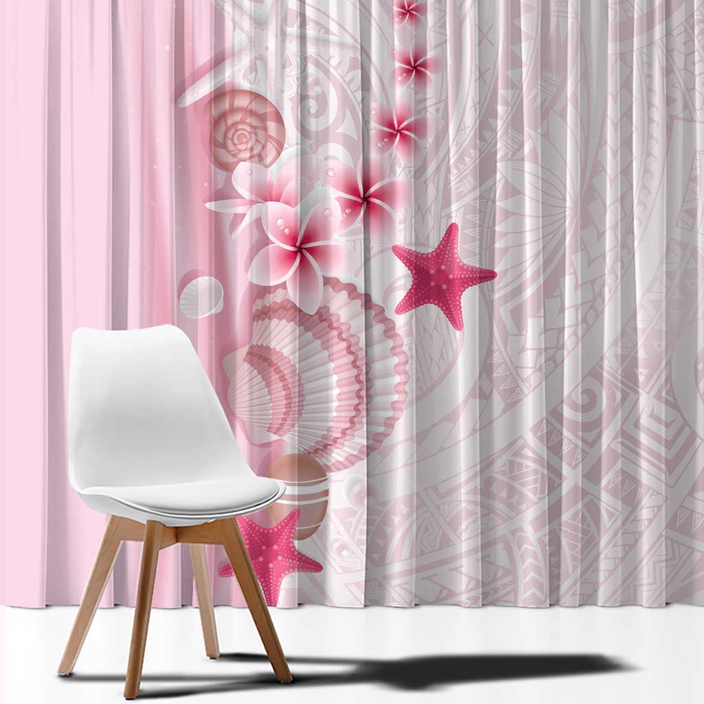 Pink Plumeria Sea Shell Window Curtain Starfish Polynesian Pattern - Polynesian Pride