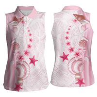 Pink Plumeria Sea Shell Women Sleeveless Polo Shirt Starfish Polynesian Pattern - Polynesian Pride