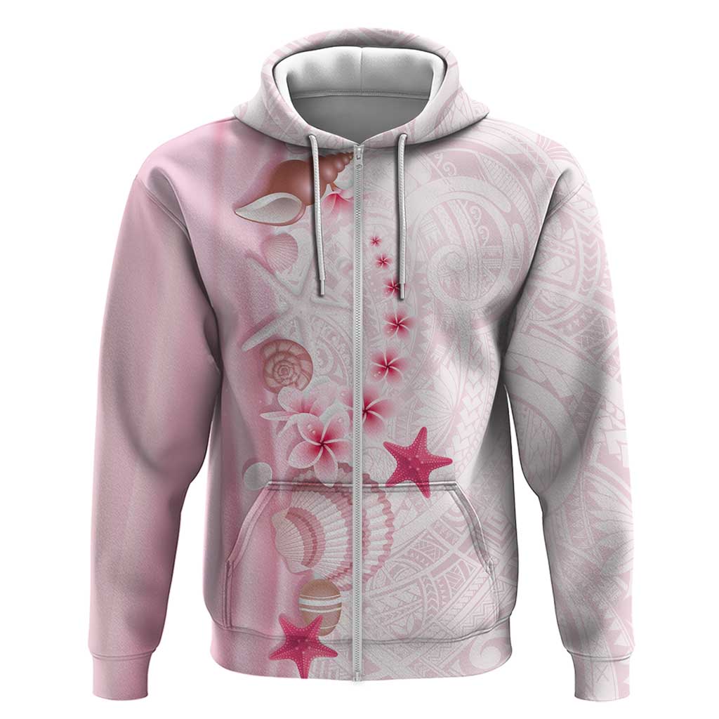 Pink Plumeria Sea Shell Zip Hoodie Starfish Polynesian Pattern - Polynesian Pride