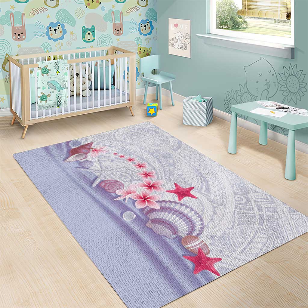 Purple Plumeria Sea Shell Area Rug Starfish Polynesian Pattern - Polynesian Pride