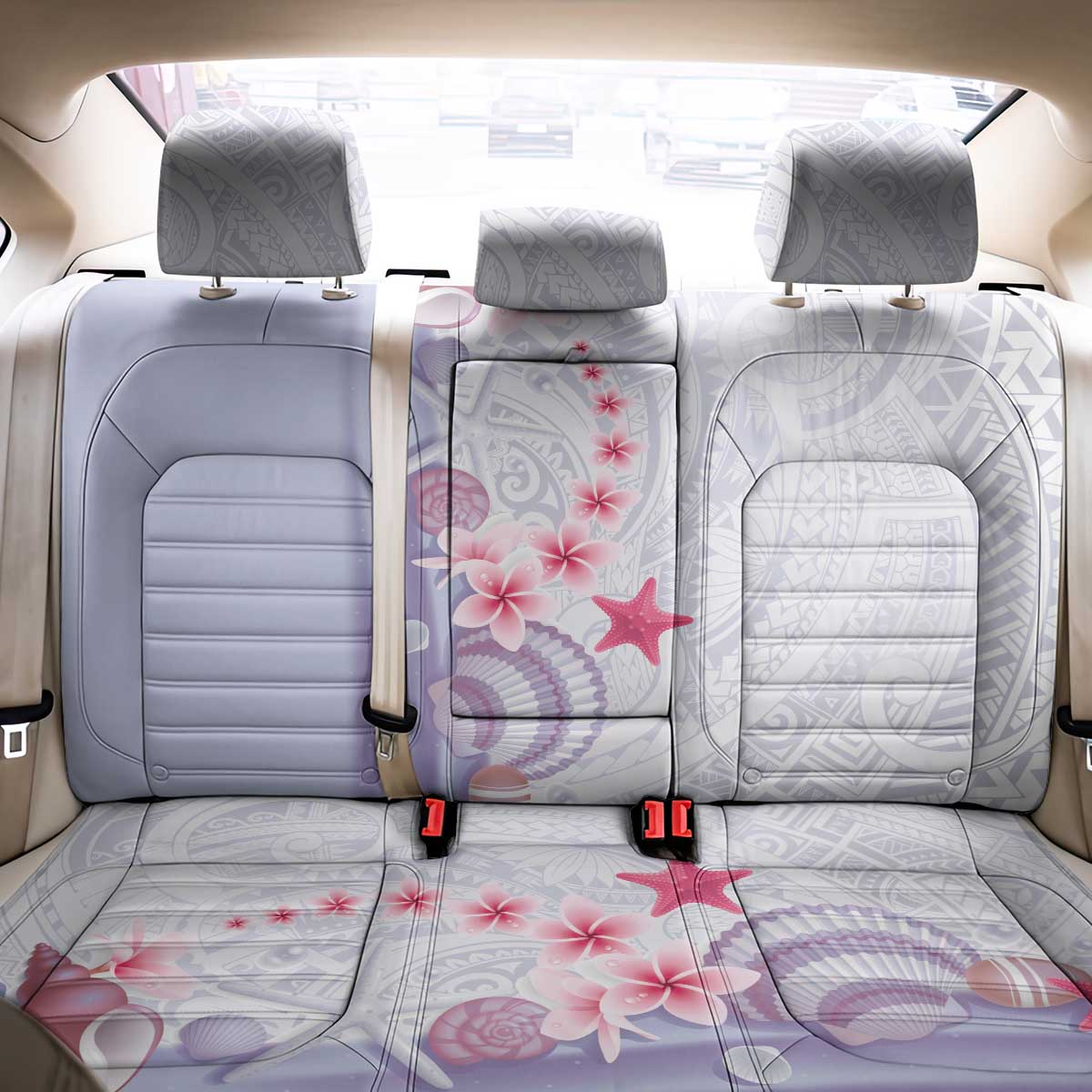 Purple Plumeria Sea Shell Back Car Seat Cover Starfish Polynesian Pattern - Polynesian Pride