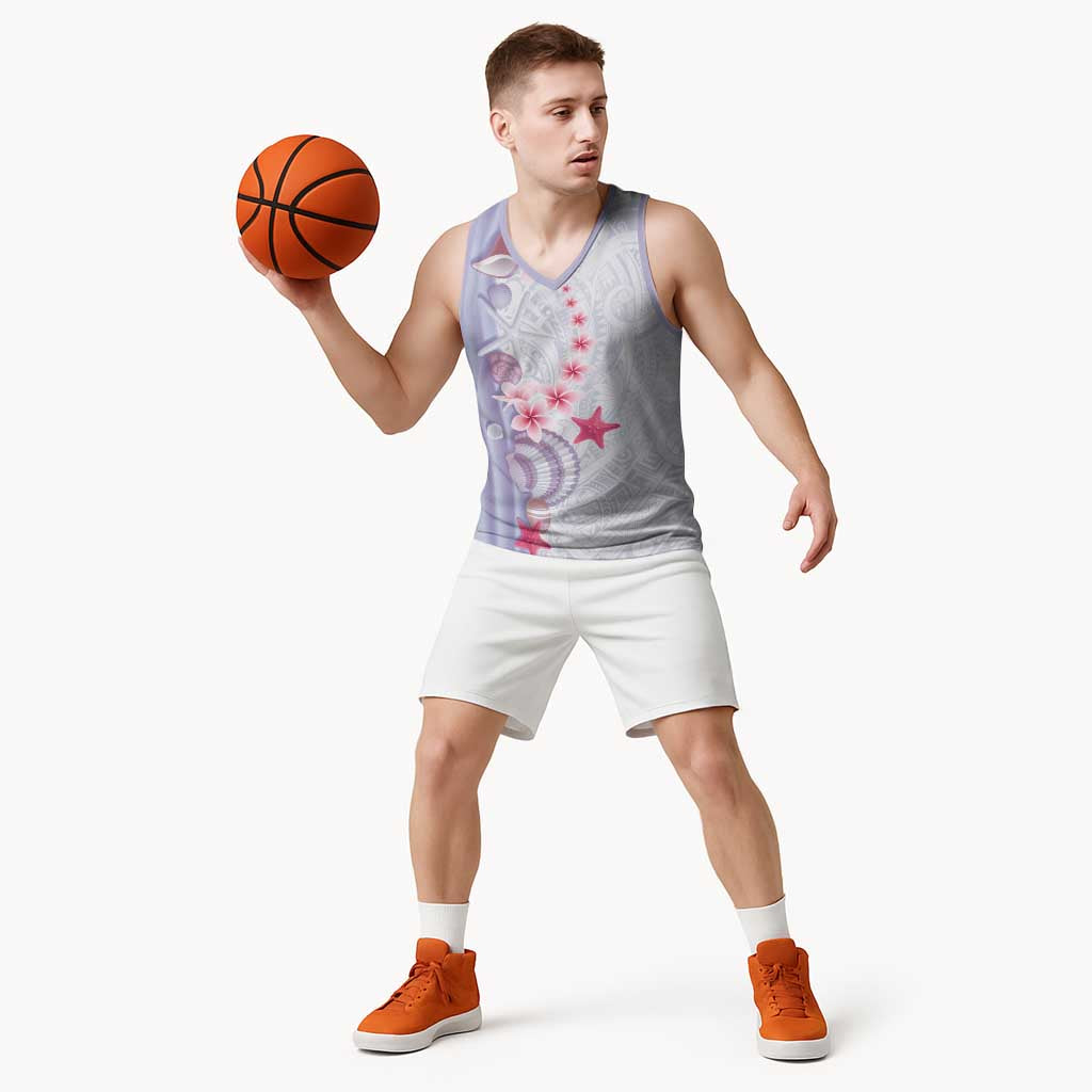 Purple Plumeria Sea Shell Basketball Jersey Starfish Polynesian Pattern - Polynesian Pride