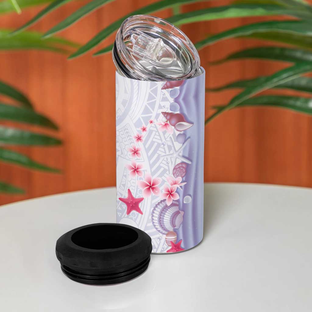 Purple Plumeria Sea Shell 4 in 1 Can Cooler Tumbler Starfish Polynesian Pattern - Polynesian Pride