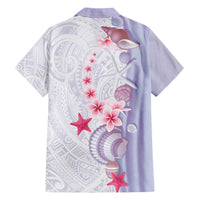 Purple Plumeria Sea Shell Family Matching Off Shoulder Short Dress and Hawaiian Shirt Starfish Polynesian Pattern - Polynesian Pride