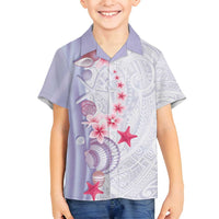Purple Plumeria Sea Shell Family Matching Off Shoulder Short Dress and Hawaiian Shirt Starfish Polynesian Pattern - Polynesian Pride