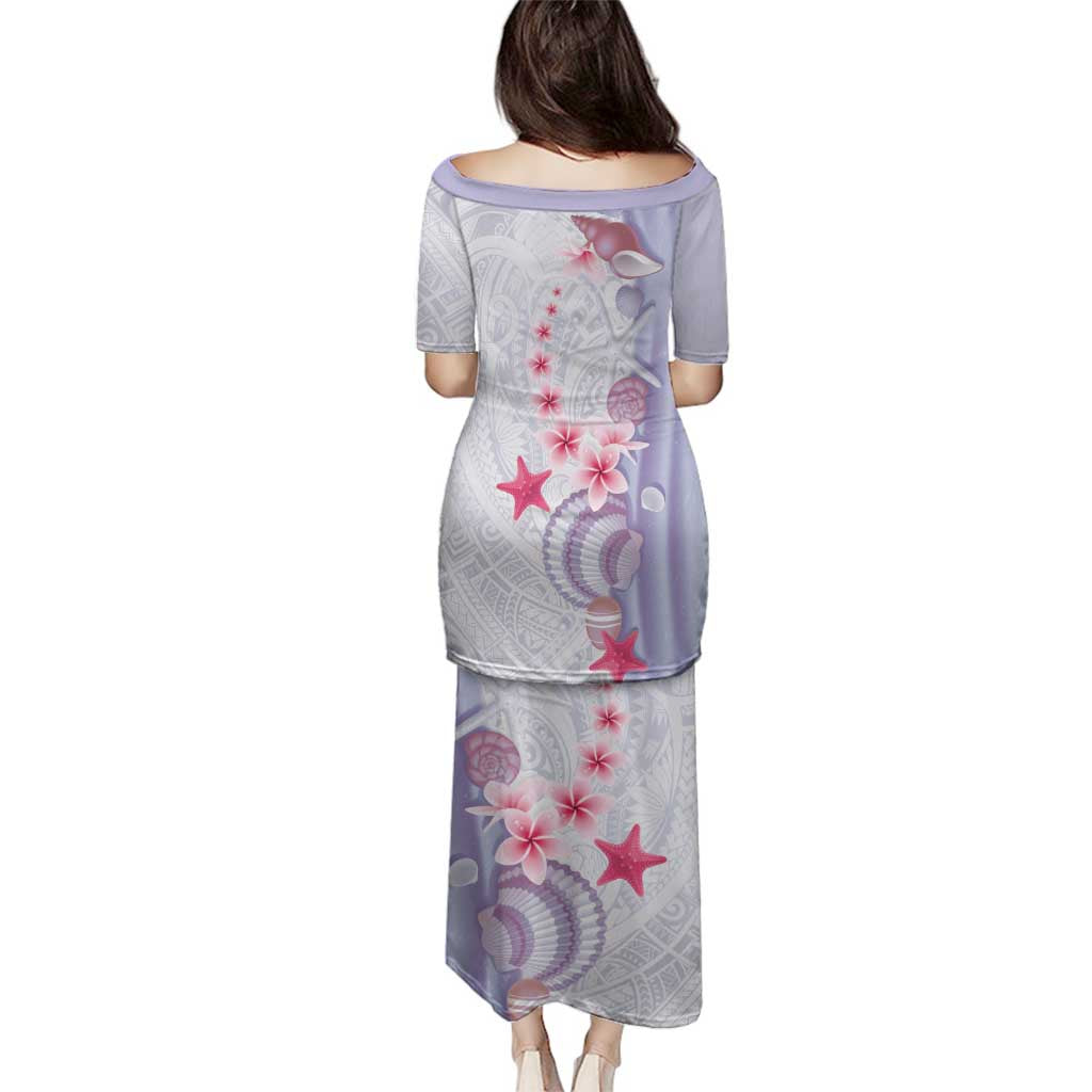 Purple Plumeria Sea Shell Family Matching Puletasi and Hawaiian Shirt Starfish Polynesian Pattern - Polynesian Pride