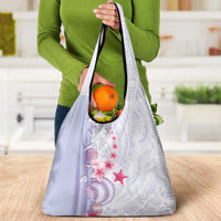Purple Plumeria Sea Shell Grocery Bag Starfish Polynesian Pattern - Polynesian Pride