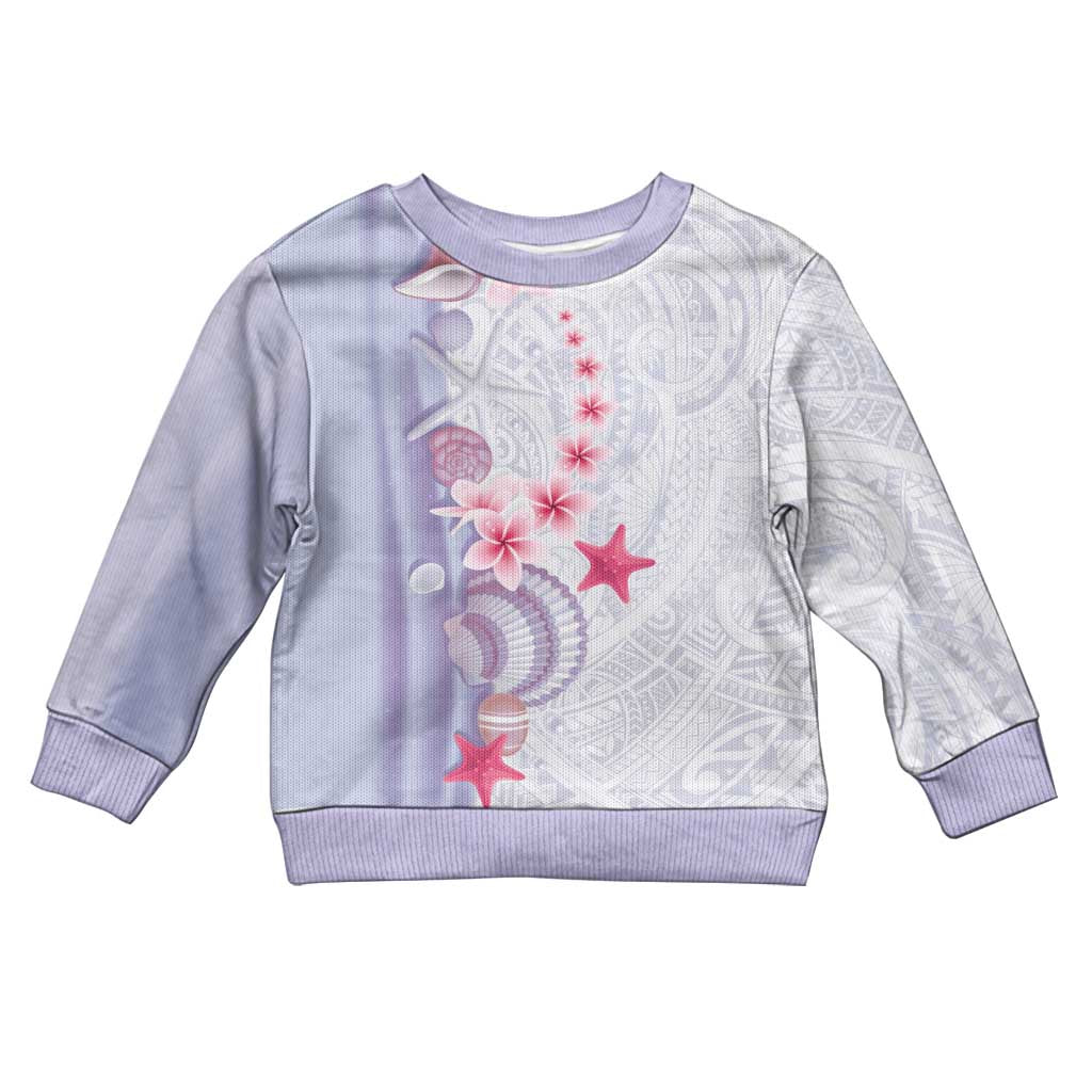 Purple Plumeria Sea Shell Kid Ugly Christmas Sweater Starfish Polynesian Pattern - Polynesian Pride