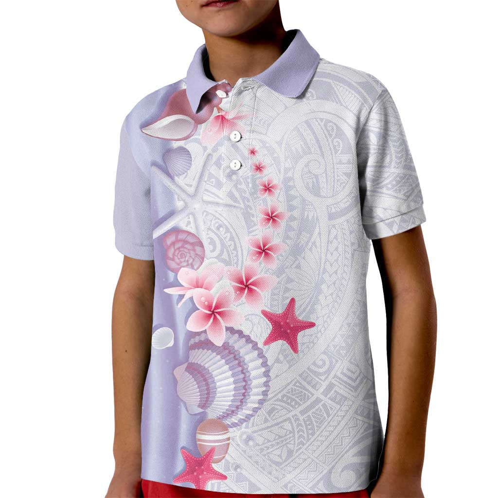 Purple Plumeria Sea Shell Kid Polo Shirt Starfish Polynesian Pattern - Polynesian Pride