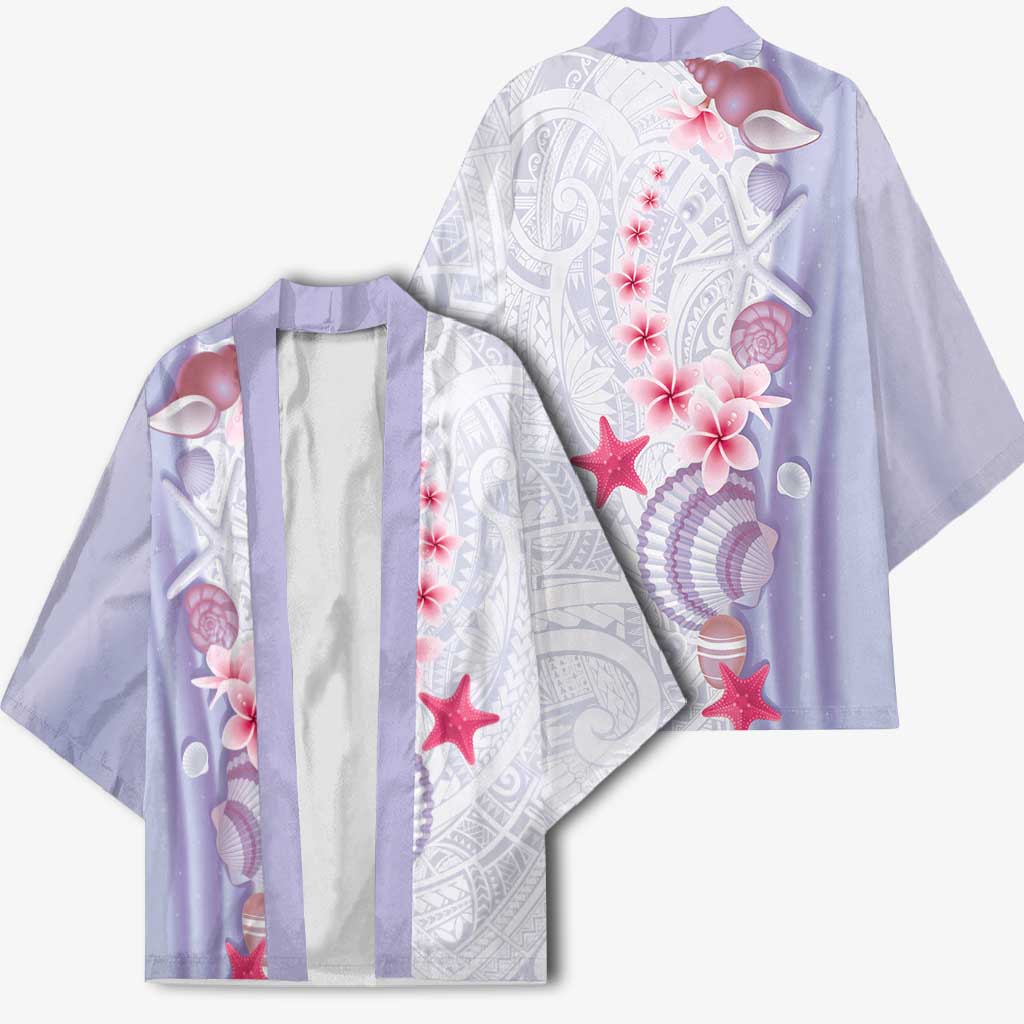 Purple Plumeria Sea Shell Kimono Starfish Polynesian Pattern - Polynesian Pride