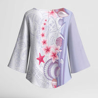 Purple Plumeria Sea Shell Kimono Sleeve Blouse Starfish Polynesian Pattern - Polynesian Pride