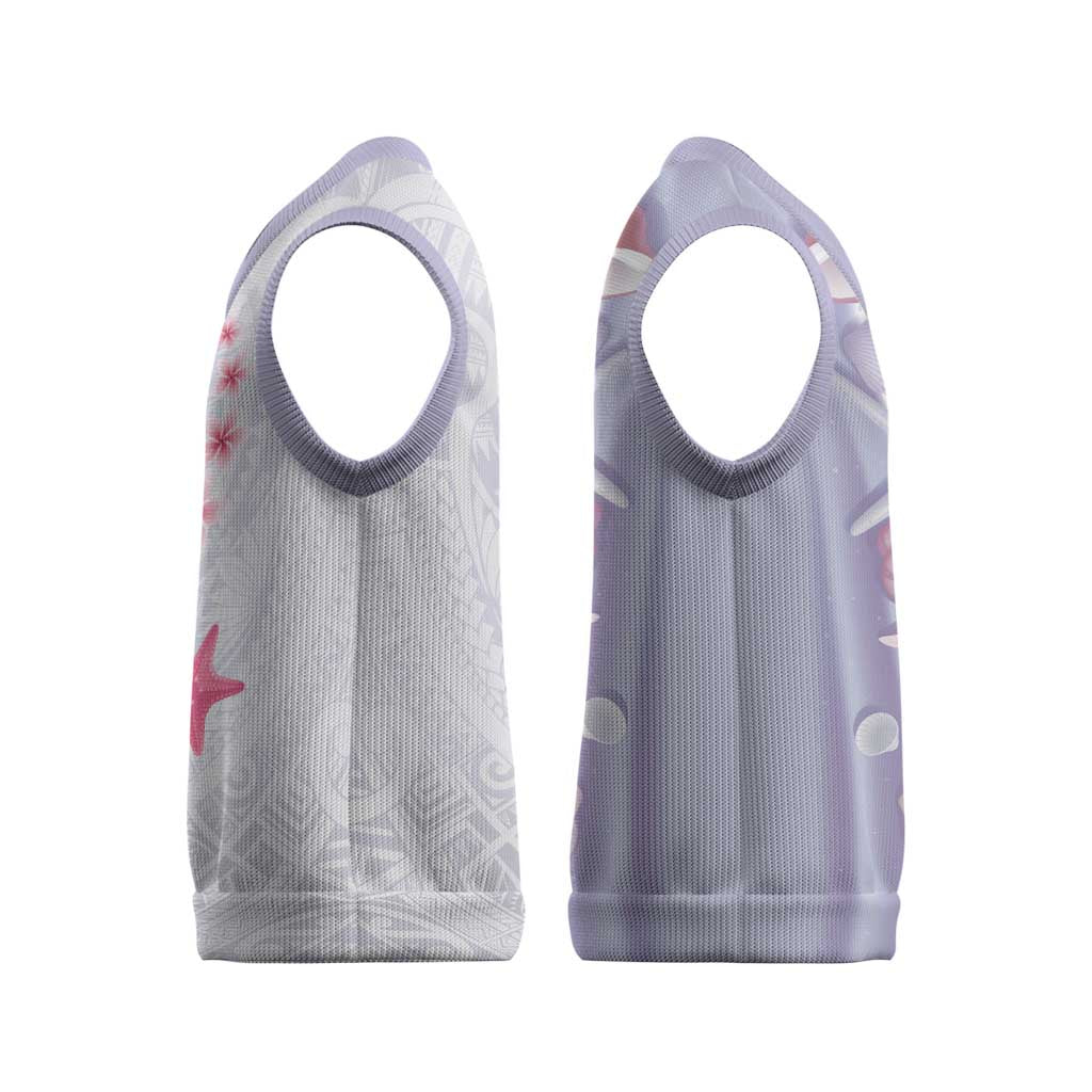 Purple Plumeria Sea Shell Christmas Knitted V-Neck Vest Starfish Polynesian Pattern - Polynesian Pride