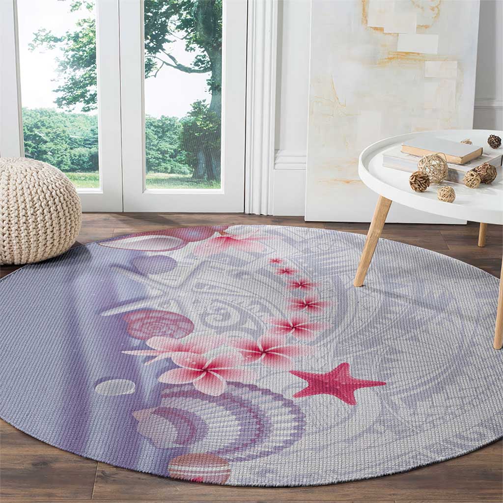 Purple Plumeria Sea Shell Round Carpet Starfish Polynesian Pattern - Polynesian Pride