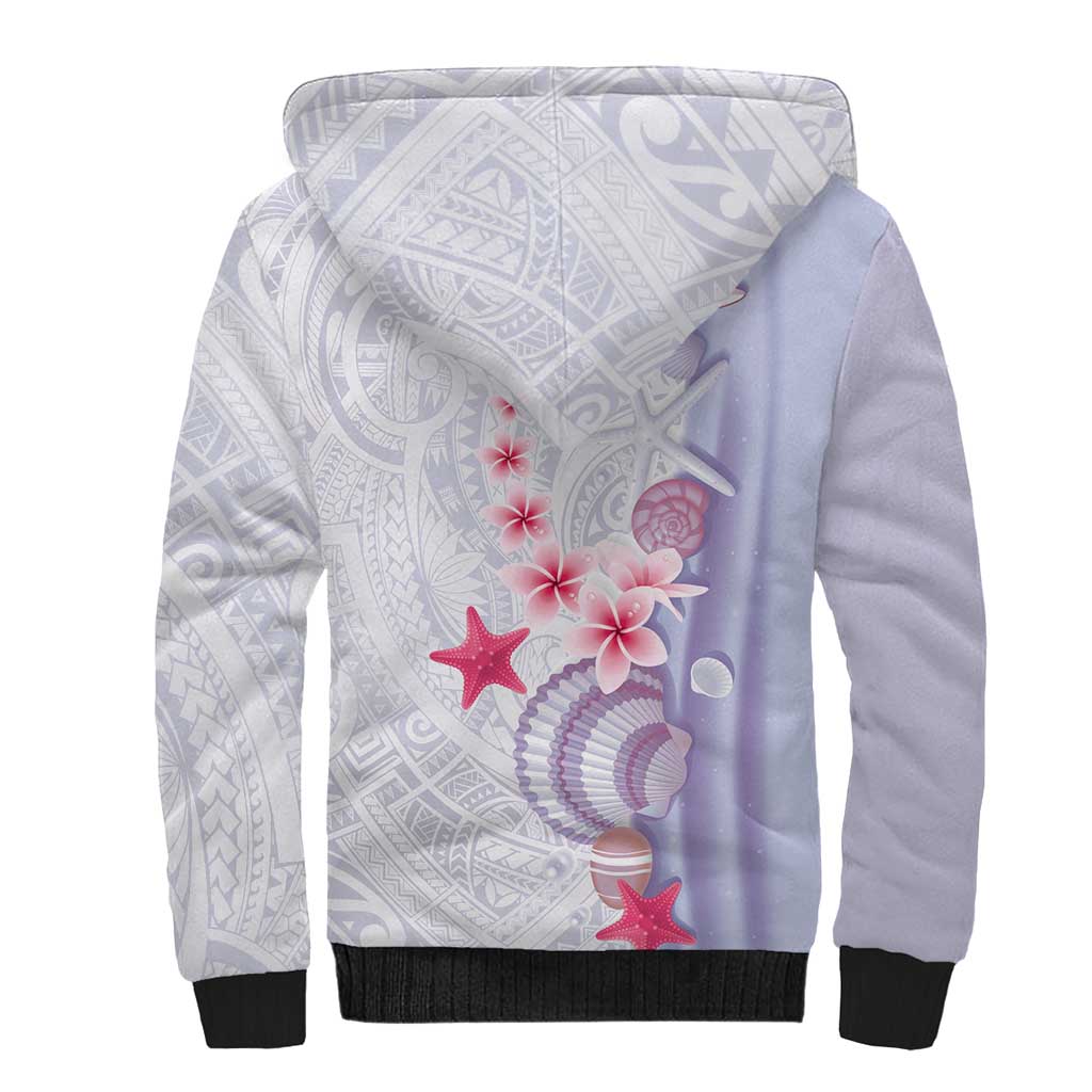 Purple Plumeria Sea Shell Sherpa Hoodie Starfish Polynesian Pattern - Polynesian Pride
