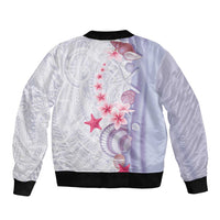 Purple Plumeria Sea Shell Sleeve Zip Bomber Jacket Starfish Polynesian Pattern - Polynesian Pride