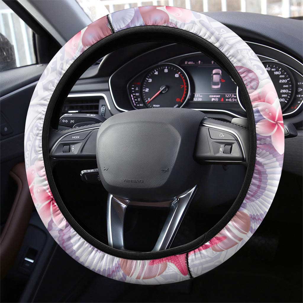 Purple Plumeria Sea Shell Steering Wheel Cover Starfish Polynesian Pattern - Polynesian Pride