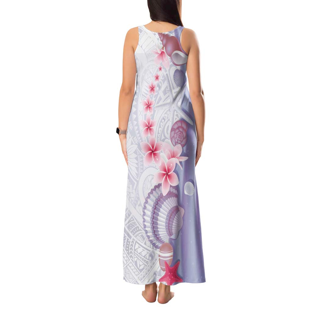 Purple Plumeria Sea Shell Tank Maxi Dress Starfish Polynesian Pattern - Polynesian Pride
