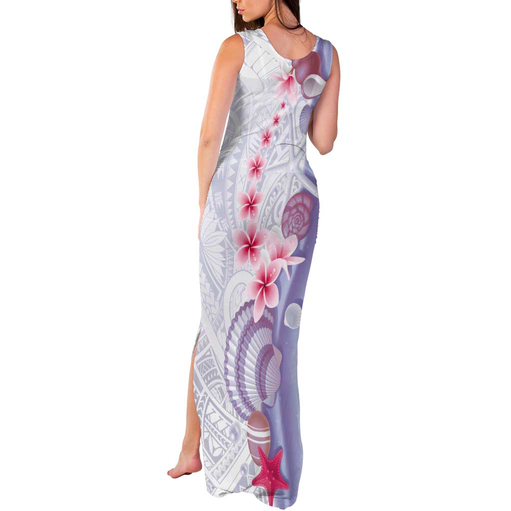 Purple Plumeria Sea Shell Tank Maxi Dress Starfish Polynesian Pattern - Polynesian Pride