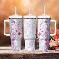 Purple Plumeria Sea Shell Tumbler With Handle Starfish Polynesian Pattern - Polynesian Pride
