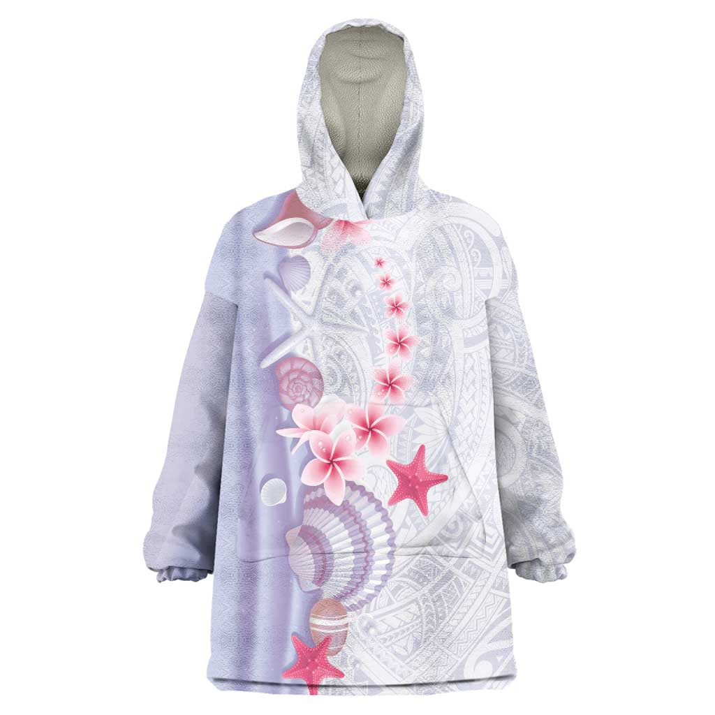 Purple Plumeria Sea Shell Wearable Blanket Hoodie Starfish Polynesian Pattern - Polynesian Pride