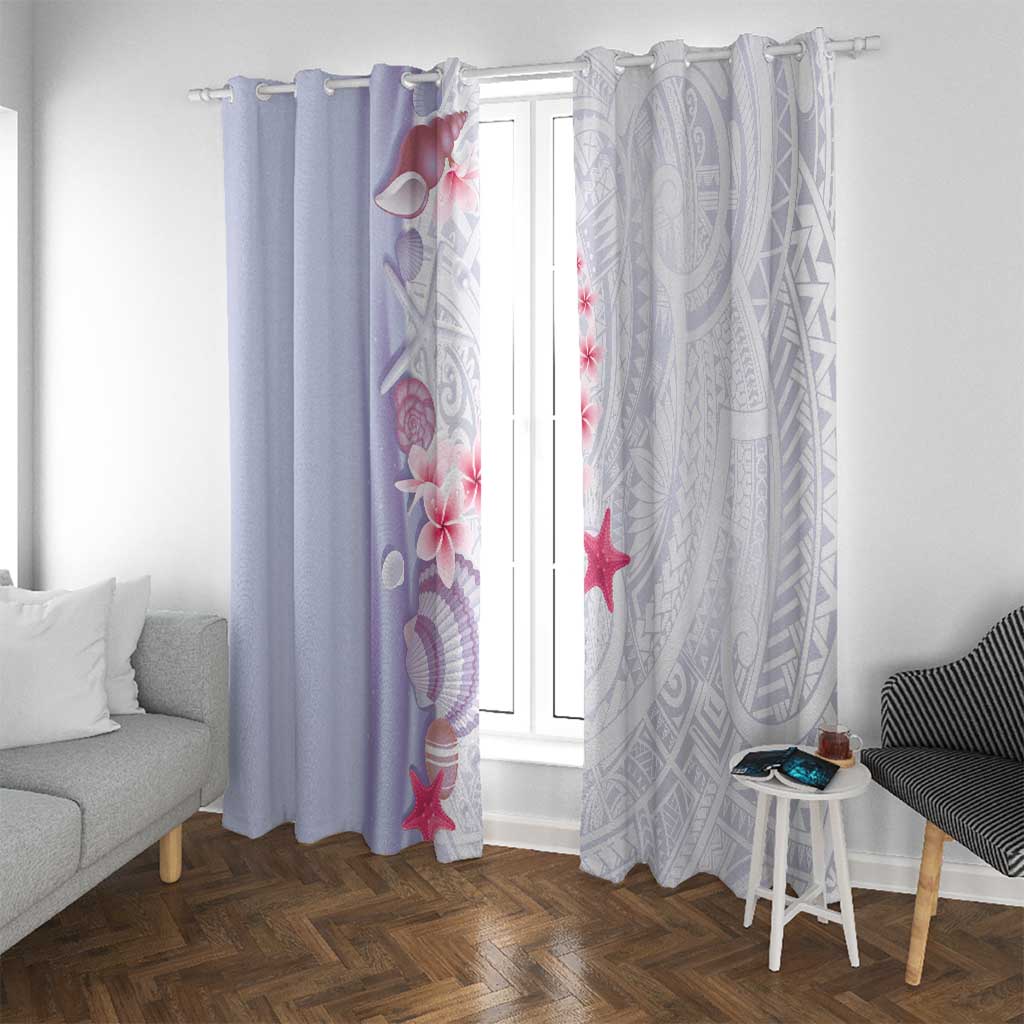 Purple Plumeria Sea Shell Window Curtain Starfish Polynesian Pattern - Polynesian Pride