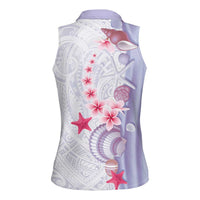 Purple Plumeria Sea Shell Women Sleeveless Polo Shirt Starfish Polynesian Pattern - Polynesian Pride