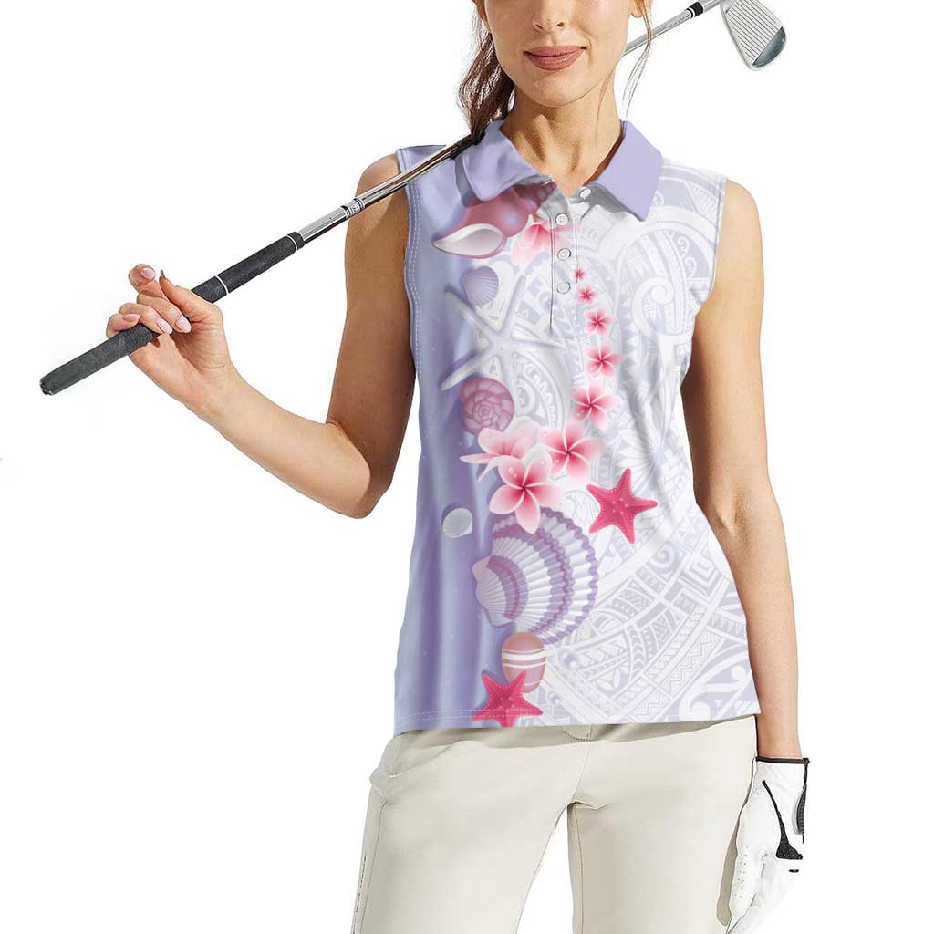 Purple Plumeria Sea Shell Women Sleeveless Polo Shirt Starfish Polynesian Pattern - Polynesian Pride