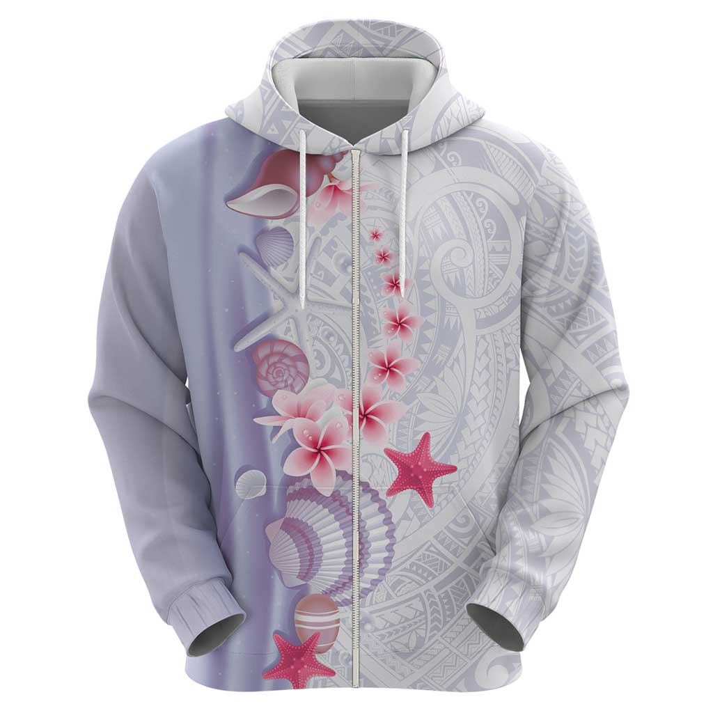 Purple Plumeria Sea Shell Zip Hoodie Starfish Polynesian Pattern - Polynesian Pride