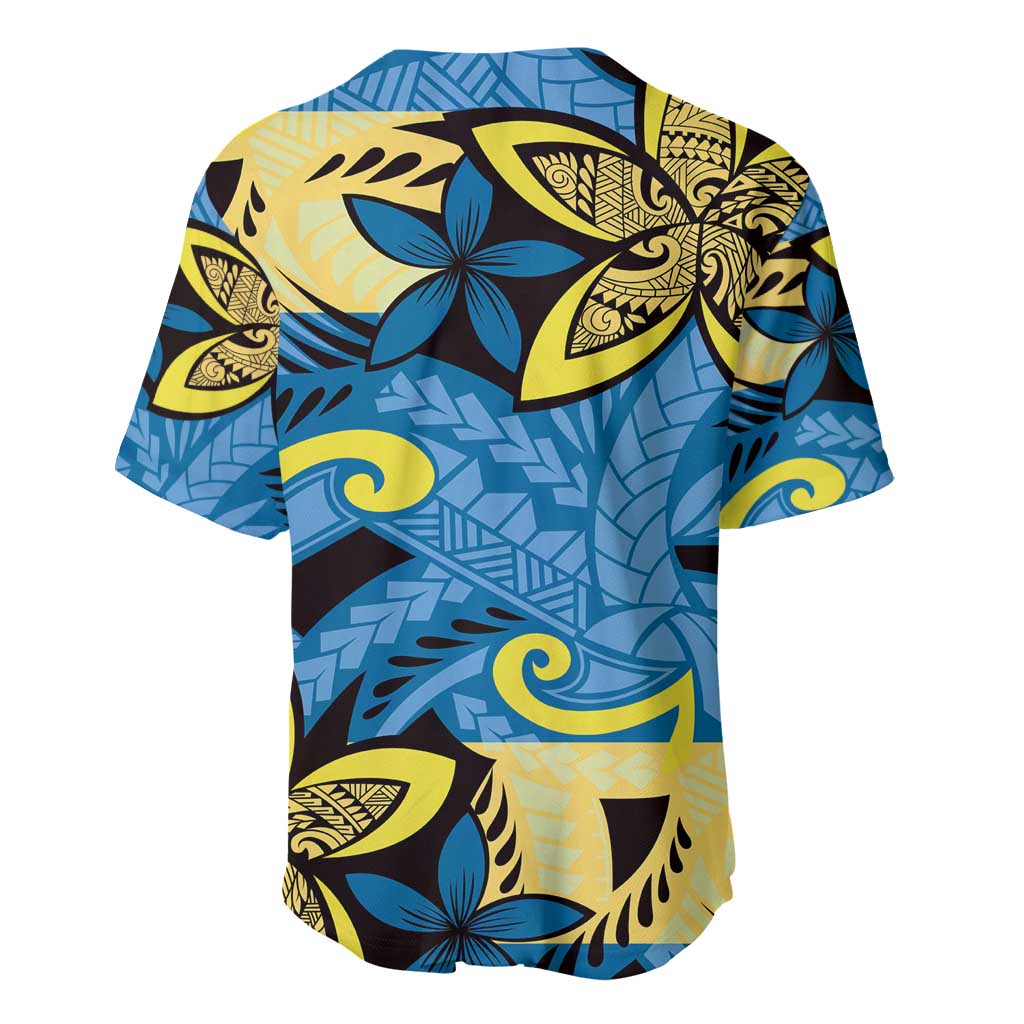 Plumeria Polynesian Pattern Baseball Jersey Unique Fantasy Blue Yellow LT01 - Polynesian Pride