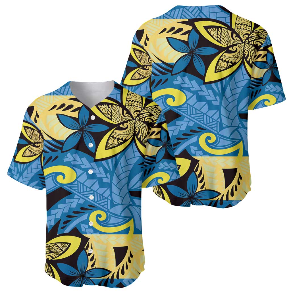 Plumeria Polynesian Pattern Baseball Jersey Unique Fantasy Blue Yellow LT01 - Polynesian Pride