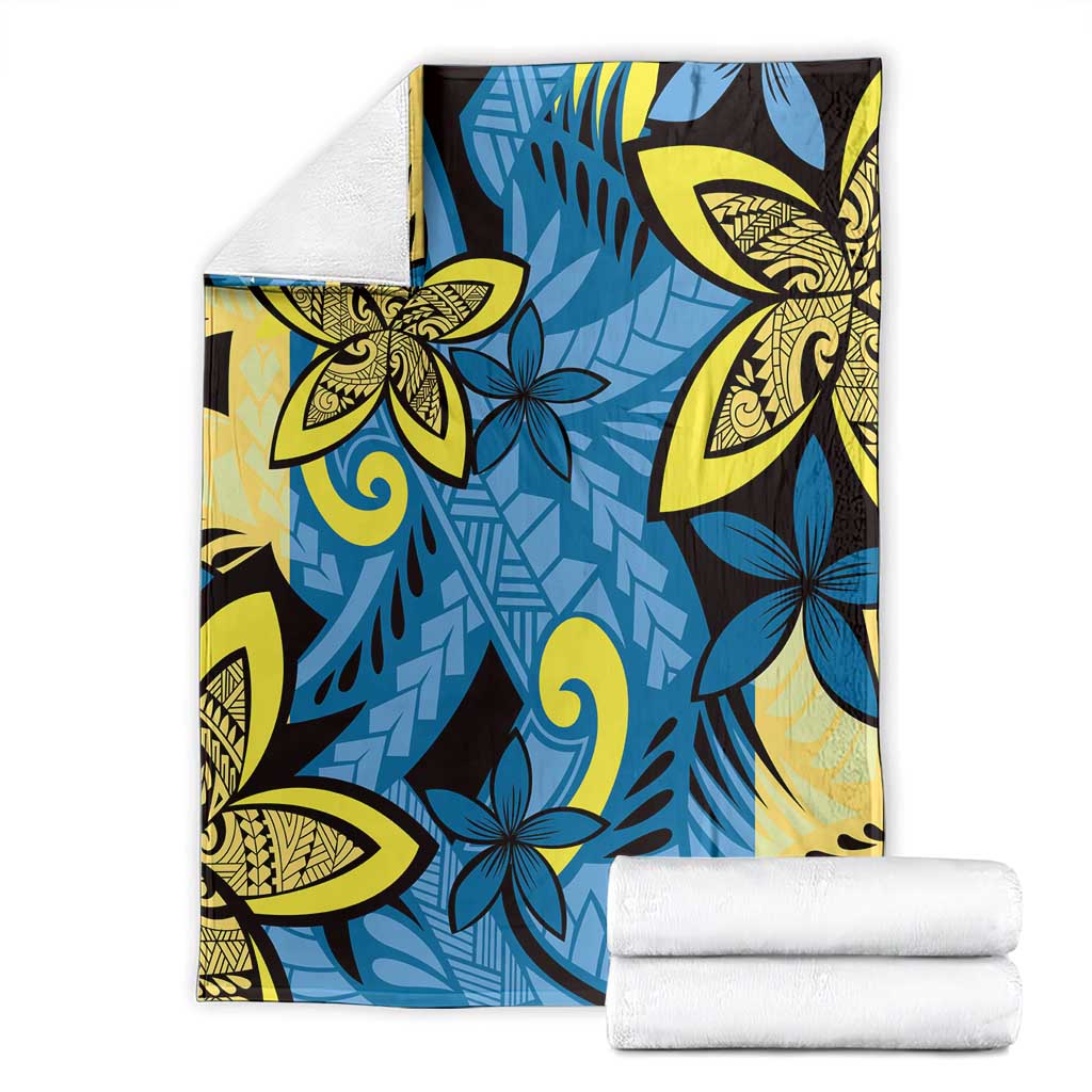 Plumeria Polynesian Pattern Blanket Unique Fantasy Blue Yellow