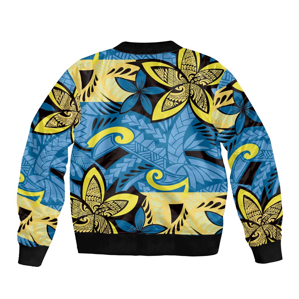Plumeria Polynesian Pattern Bomber Jacket Unique Fantasy Blue Yellow LT01 - Polynesian Pride