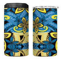 Plumeria Polynesian Pattern 4 in 1 Can Cooler Tumbler Unique Fantasy Blue Yellow