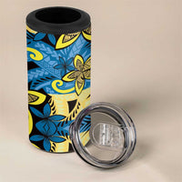 Plumeria Polynesian Pattern 4 in 1 Can Cooler Tumbler Unique Fantasy Blue Yellow