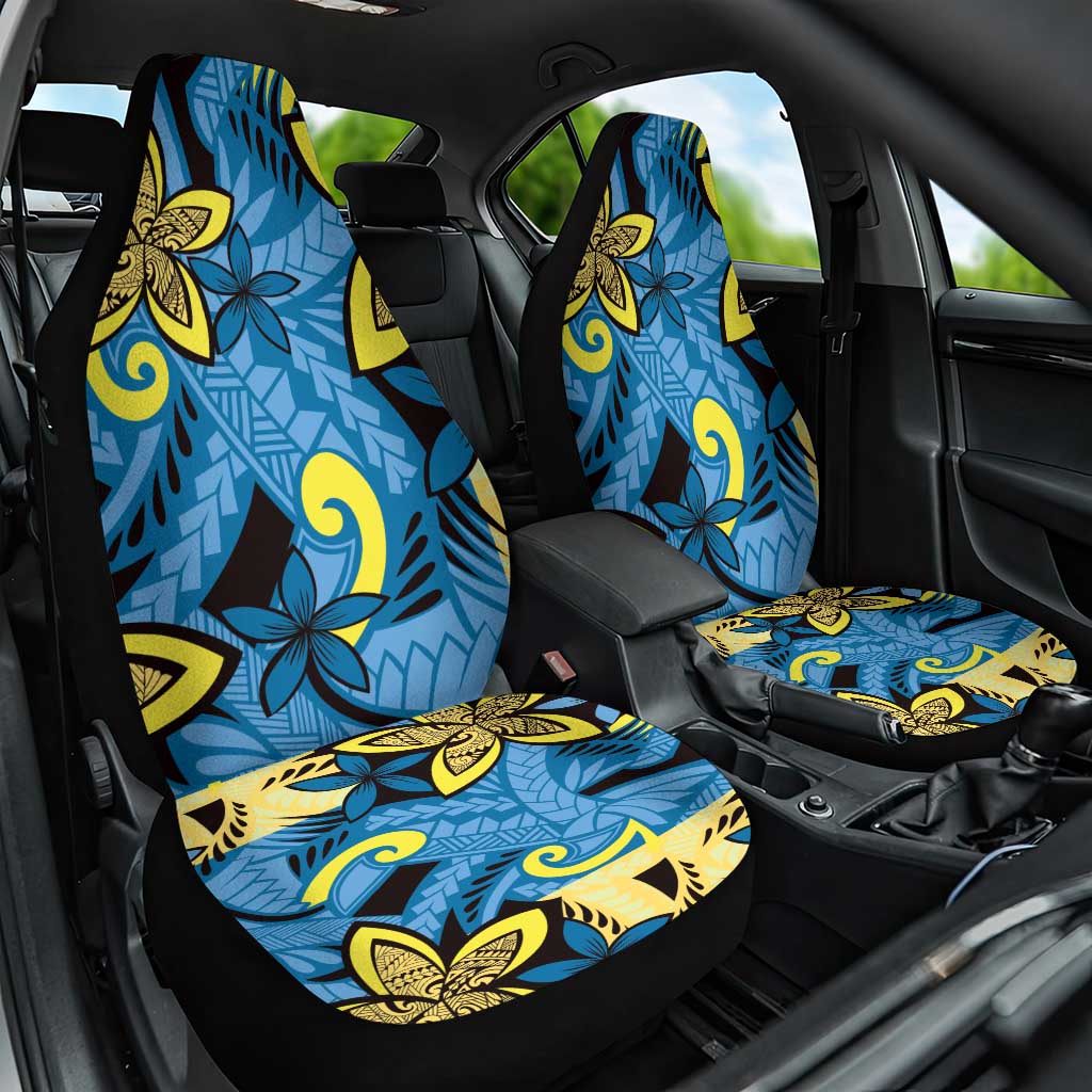 Plumeria Polynesian Pattern Car Seat Cover Unique Fantasy Blue Yellow