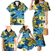 Plumeria Polynesian Pattern Family Matching Mermaid Dress and Hawaiian Shirt Unique Fantasy Blue Yellow LT01 - Polynesian Pride
