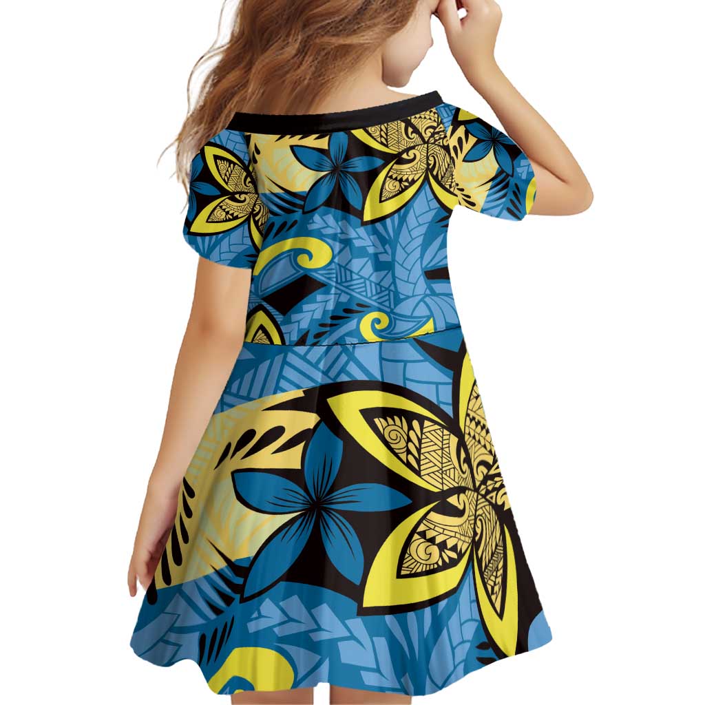 Plumeria Polynesian Pattern Family Matching Puletasi and Hawaiian Shirt Unique Fantasy Blue Yellow
