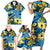 Plumeria Polynesian Pattern Family Matching Short Sleeve Bodycon Dress and Hawaiian Shirt Unique Fantasy Blue Yellow