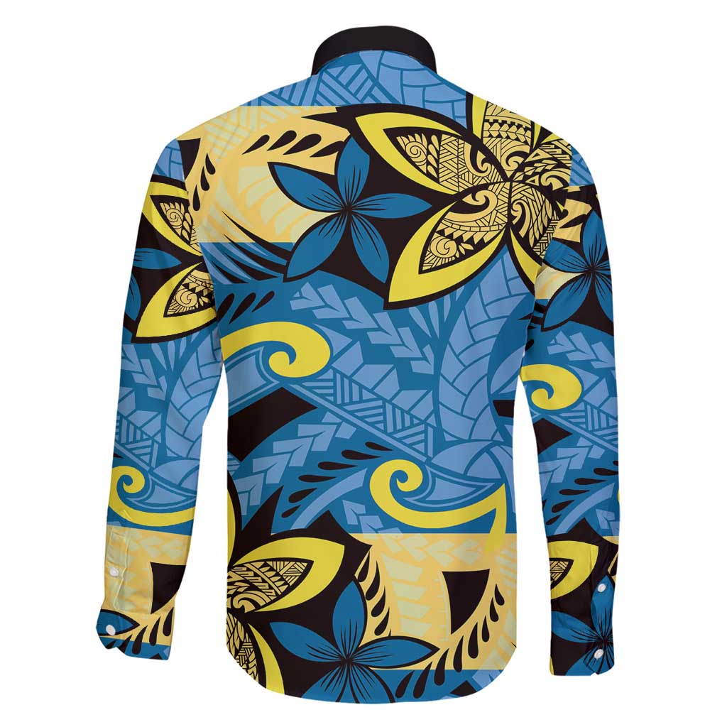 Plumeria Polynesian Pattern Family Matching Short Sleeve Bodycon Dress and Hawaiian Shirt Unique Fantasy Blue Yellow LT01 - Polynesian Pride