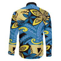Plumeria Polynesian Pattern Family Matching Short Sleeve Bodycon Dress and Hawaiian Shirt Unique Fantasy Blue Yellow LT01 - Polynesian Pride